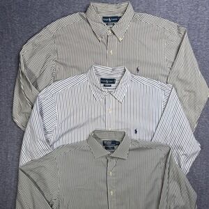 Lot of 3 Ralph Lauren Mens Striped Button Down Shirts XL 17 34/35 Classic Fit